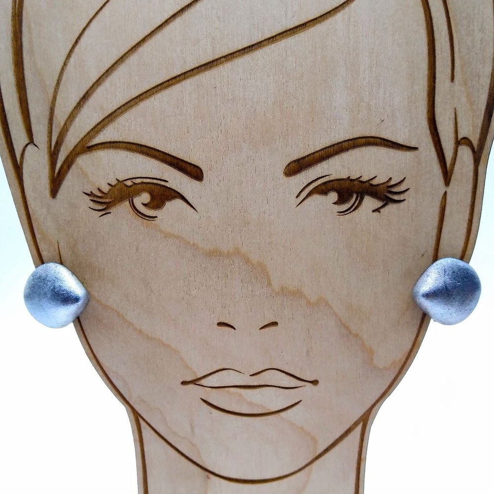 Paris Designer Elena Cantacuzene Earrings, EMMA Pewter Modernist Clip On
